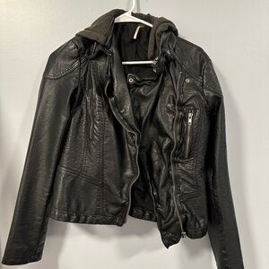 Free People Faux Leather Biker Jacket with Grey Hood